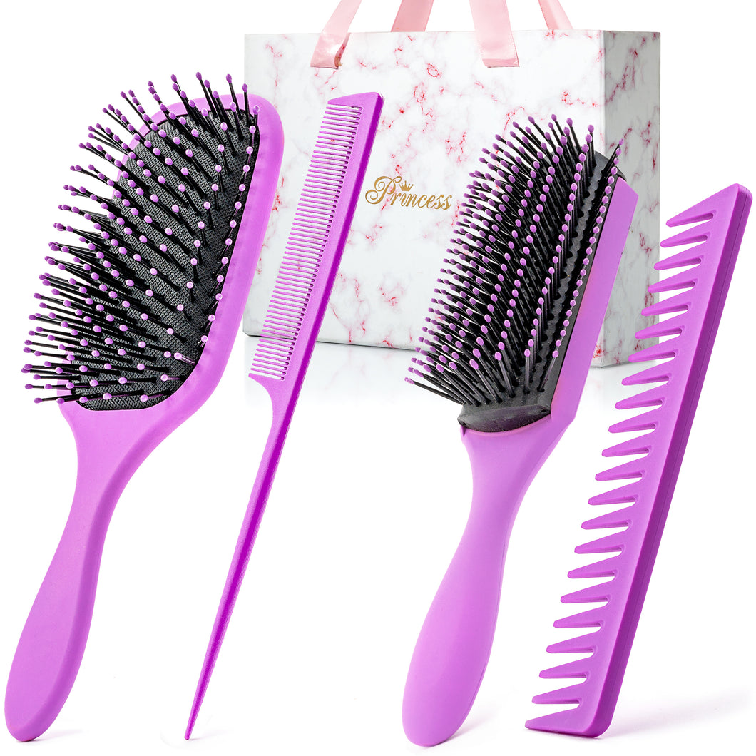 Ladies Hair Brush and Comb - 4 Piece Set